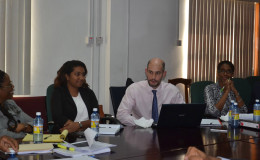 Economic Adviser at the Oceans and Natural Resources Division of the Commonwealth Secretariat, Dr. Daniel Wilde (third from left) and officers from the Finance Ministry and the GRA, during the meeting.  (Ministry of the Presidency photo)
