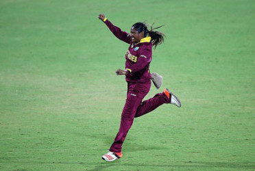 Off-spinner Anisa Mohammed celebrates another wicket as West Indies Women come from behind to beat Pakistan Women on Wednesday. (Photo courtesy WICB Media) 