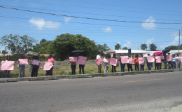 Members of Red Thread, Childlink and the Guyana Responsible Parenthood Association (GRPA) picketing the office of Social Protection Minister, Volda Lawrence on Lamaha Street.
