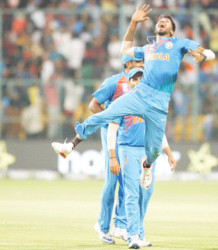 India’s Hardik Pandya exults after a sensational last over which saw three wicketrs falling off the final three balls of the 20th over as India escaped with a nail biting win over Bangladesh. 
