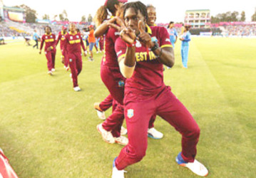 The West Indies women celebrate the win during the Women’s ICC World Twenty20 India 2016 match against India at IS Bindra Stadium yesterday in Mohali, India. (Photo by Jan Kruger-IDI/IDI via Getty Images)
