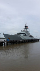 The HMS Mersey docked at the Coast Guard headquarters at Ruimveldt