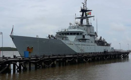 The HMS Mersey docked at the Coast Guard headquarters at Ruimveldt