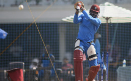 THE PLOT THICKENS! Opener Chris Gayle bats during a net session ahead of today’s semi-final of the T20 World Cup against India. (Photo courtesy WICB Media)
