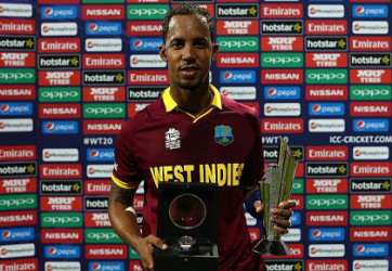 Man-of-the-Match Lendl Simmons following his unbeaten 82 against India in the semi-final of the Twenty20 World Cup on Thursday. (Photo courtesy WICB Media) 