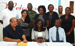GPHC Board Chairman Dr Carl Max Hanoman (seated, left) and Minister within the Ministry of Public Health Dr Karen Cummings (seated, centre) pose with the members of the new hospital board (GINA photo)