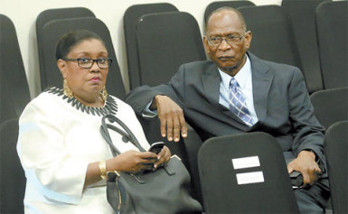 Housing Minister Marlene McDonald and husband Michael Carew in the Parliament chamber after the swearing in ceremony of the new Government at International Waterfront Complex, Wrightson Road, Port-of-Spain.