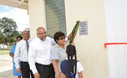 The canteen was built and furnished by Dr. Suresh Narine (third from right), co-Chairman of CGX Energy Incorporated, who is also a past student of the school. (Ministry of the Presidency photo)