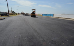 Resurfacing works in progress on the seawall road (GINA photo)