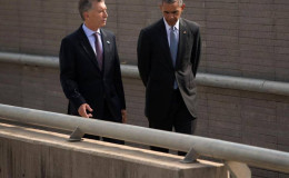 President Barack Obama and Argentine President Mauricio Macri walk during their visit to Parque de la Memoria (Remembrance Park) in Buenos Aires, Argentina, March 24, 2016. Obama visited the memorial to victims of the country’s murderous US-backed dictatorship who were killed or went missing from 1976-1983. (Pablo Martinez Monsivais AP) 