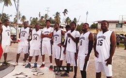 The newly crowned champs Fyrish Black Sharks following their crushing win over Ithaca Hardliners in the Berbice Amateur Basketball Association (BABA) sanctioned Anamayah Memorial Basketball Championship title match
