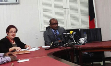 Opposition Leader Bharrat Jagdeo (right) and parliamentary Chief Whip Gail Teixeira 