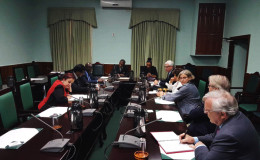 Representatives of the Guyana and British Columbia legislatures in talks on a draft partnership agreement (Parliament Office photo)