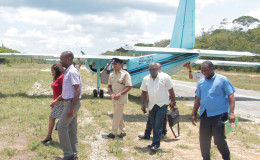 Minister of Social Protection Volda Lawrence being escorted on arrival in Bartica by the new town’s Mayor Gifford Marshall (Ministry of Social Protection photo)
