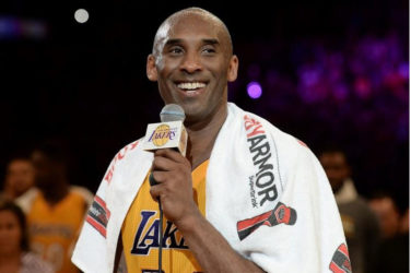 Los Angeles Lakers forward Kobe Bryant (24) smiles as he addresses the crowd after the Lakers defeat of the Utah Jazz in the final game of his career at Staples Center. Robert Hanashiro-USA TODAY Sports