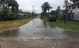 One of the streets in South Ruimveldt under water
