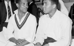 Meeting of the greats: Garry Sobers sits with Muhammad Ali in the dressing room, England v West Indies, Lord’s, 1st day, June 16, 1966 (espncricinfo.com)
