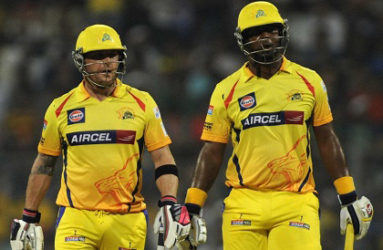 Dwayne Smith (right) and Brendon McCullum, pictured here in their time at Chennai Super Kings, have reunited at the top of the order for new side Gujarat Lions.  