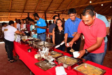 A section of those who gathered at the launching as they sampled the varying indigenous dishes that were available yesterday. 