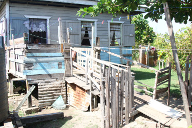 A side view of the make shift ramp that Pamela London uses to access her home 
