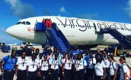 World champions West Indies Women and a few members of the men’s squad arrive at the Grantley Adams International Airport on Tuesday.
