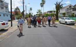 Minister within the Ministry of Education, Nicolette Henry and officials at the walk through of the Brickdam route for the parade (GINA photo)