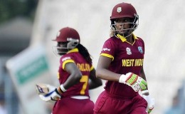 Openers Hayley Matthews (right) and captain Stafanie Taylor complete a run during their respective half-centuries during the final of the Twenty20 World Cup. (Photo courtesy WICB Media)