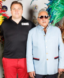 CPL chief executive Damien O’Donohoe (left) poses with Barbados Tridents owner Vijay Mallya, at the player draft back in February. (Photo courtesy CPLT20.com)  