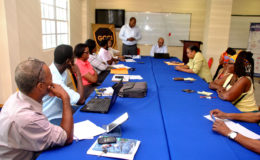 Representatives of the art and craft, apiculture and agro-processing industries meeting with GCCI President Vishnu Doerga (seated, fourth right) and Immediate Past President and Executive Member Lance Hinds on Wednesday