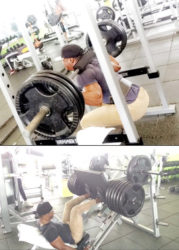 This writer does not skip leg day. He is seen here squatting and leg pressing at the Fitness 53. 