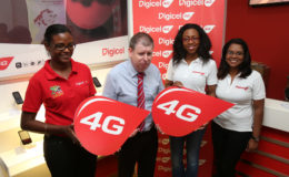 Digicel team: From left: Operations Manager Speed Talk Allison Harewood, CEO Kevin Kelly, Head of Marketing Jacqueline James and Communications Manager Vidya Sanichara 