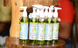 A few bottles of the Rupununi Essence Luxury Facial Cleanser on display. (Ministry of the Presidency photo) 