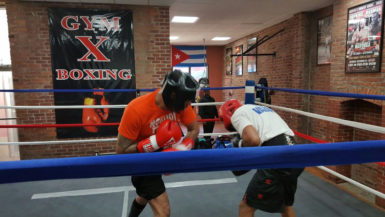 Jermin King (left) sparring last week at the Gym X training facility. 