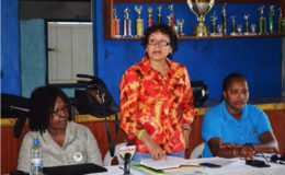 From left, Minister within the Ministry of Health, Dr. Karen Cummings; Minister within the Ministry of Indigenous Peoples’ Affairs, Valerie Garrido-Lowe and Minister within the Ministry of Public Infrastructure, Annette Ferguson addressing stakeholders in Region Nine. (GINA photo)
