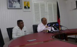 General Secretary of the PPP, Clement Rohee (right) and Executive Secretary Zulfikar Mustapha during the press conference