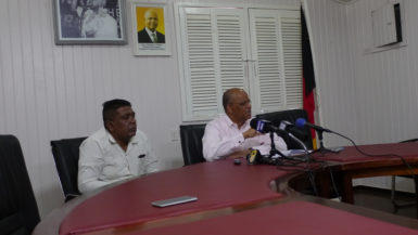 General Secretary of the PPP, Clement Rohee (right) and Executive Secretary Zulfikar Mustapha during the press conference