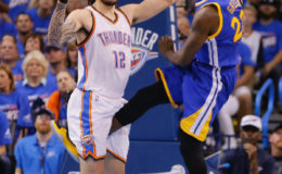 OUCH! Draymond Green of the Golden State warriors made Oklahoma City Thunder Steve Adams see red with the kick to the groin.