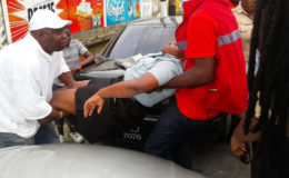 The policewoman being taken for treatment