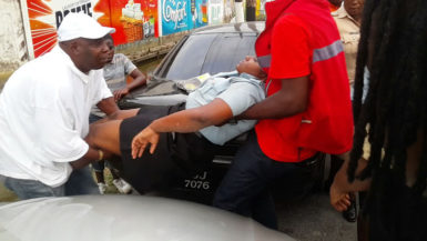 The policewoman being taken for treatment