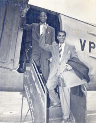 Forbes Burnham and Cheddi Jagan boarding British Guiana Airways Ltd