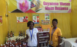 Diana Plowell (left) and Pamela Bradford (right) in their booth displaying their products.