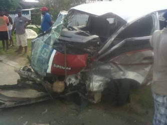 The mangled minibus after the accident