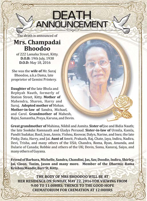 Mrs Champadai Bhoodoo