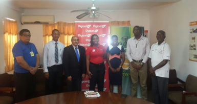 Four-time Olympian, Aliann Pompey (third from right) poses for a photo with the principals of the Aliann Pompey Invitational yesterday at Olympic House.  