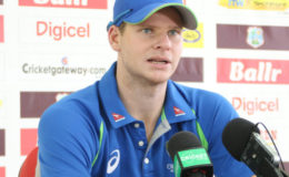 Australia Captain Steve Smith speaking during yesterday’s pre match press conference held at the Providence Stadium, Guyana.