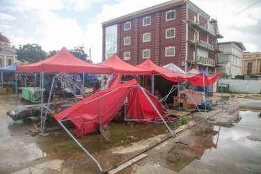 Some of the broken tents in the compound