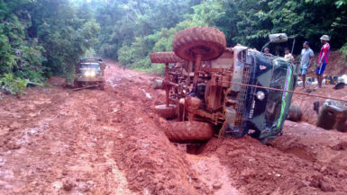 The damage done to Welcome’s first truck is seen in this photo which was taken following last Monday’s accident on the Matarkai road.  