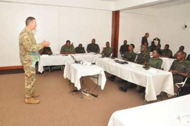 Major Peter Jennison addressing the ranks (GDF photo)