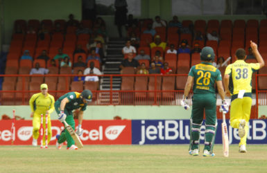 Wayne Parnell has his off-stump uprooted by Josh Hazlewood (Orlando Charles photos) 