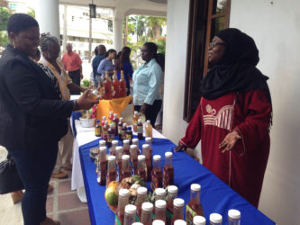 The participants displaying their products at a mini exhibition 